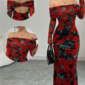 Red and Black Off-Shoulder Bodycon Dress for Weddings
